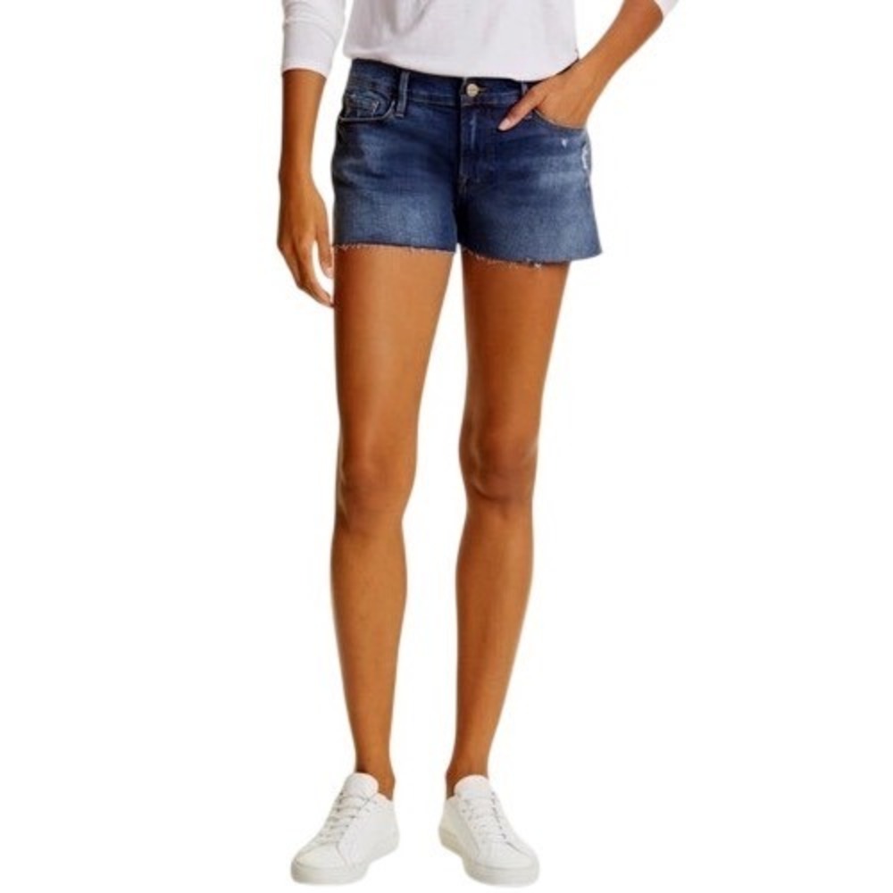 FRAME Le Cutoff Denim Shorts Distressed Blue Frayed Raw‎ Hem Size 31
